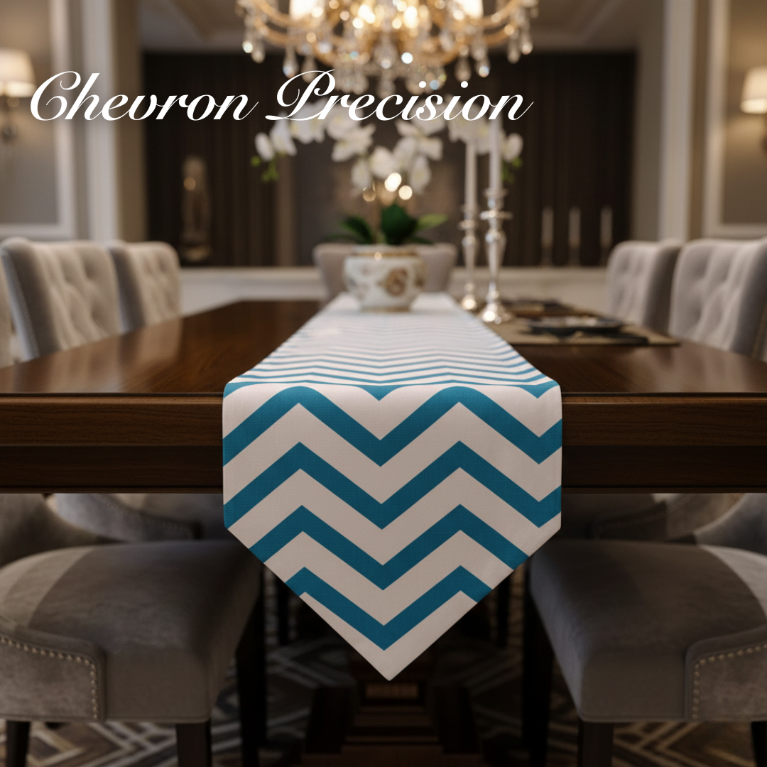 Table Runner dan Bed Runner Chevron Minimalis Hitam Toska
