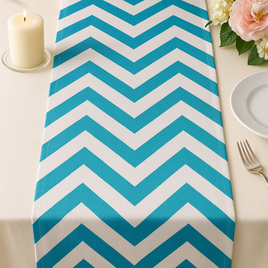 Table Runner dan Bed Runner Chevron Minimalis Hitam Toska