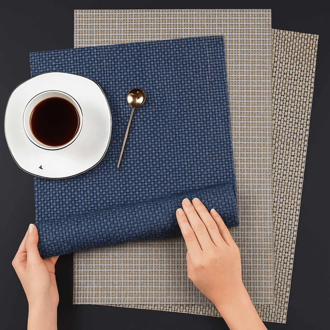 Placemat PVC Premium Desain Anyaman Tahan Panas Anti Slip