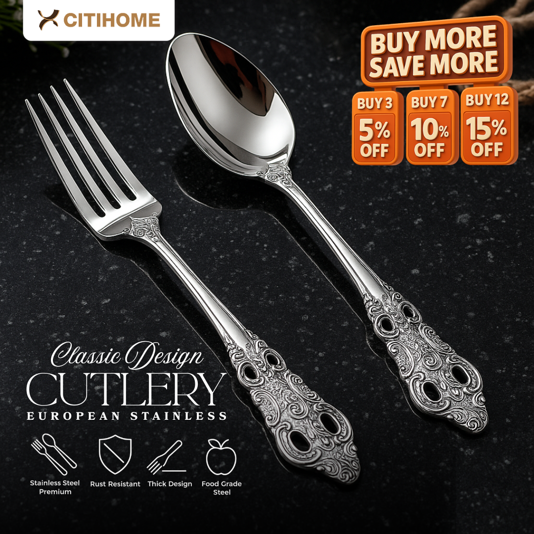 Set Alat Makan Stainless Steel dengan Desain Klasik Elegan